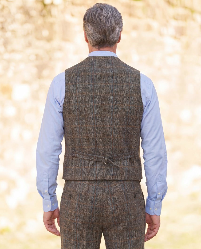 Harris Tweed Weste "Wales" in green blue Herringbone - Wellington of Bilmore