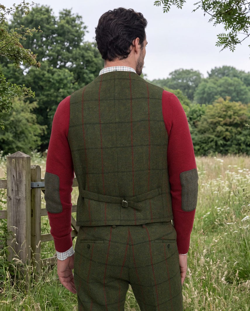 Harris Tweed Weste "Wales" in green Overcheck - Wellington of Bilmore