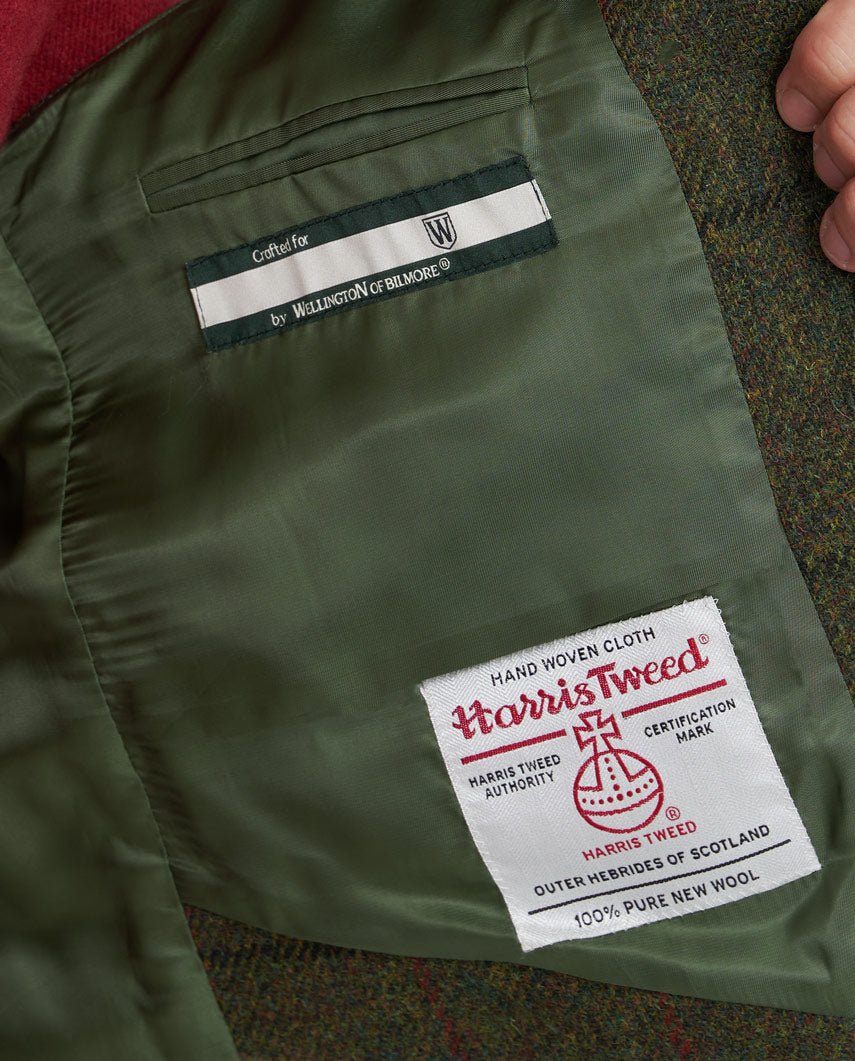 Harris Tweed Weste "Wales" in green Overcheck - Wellington of Bilmore