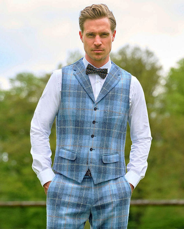 Harris Tweed Weste "Wales" in jeans herringbone