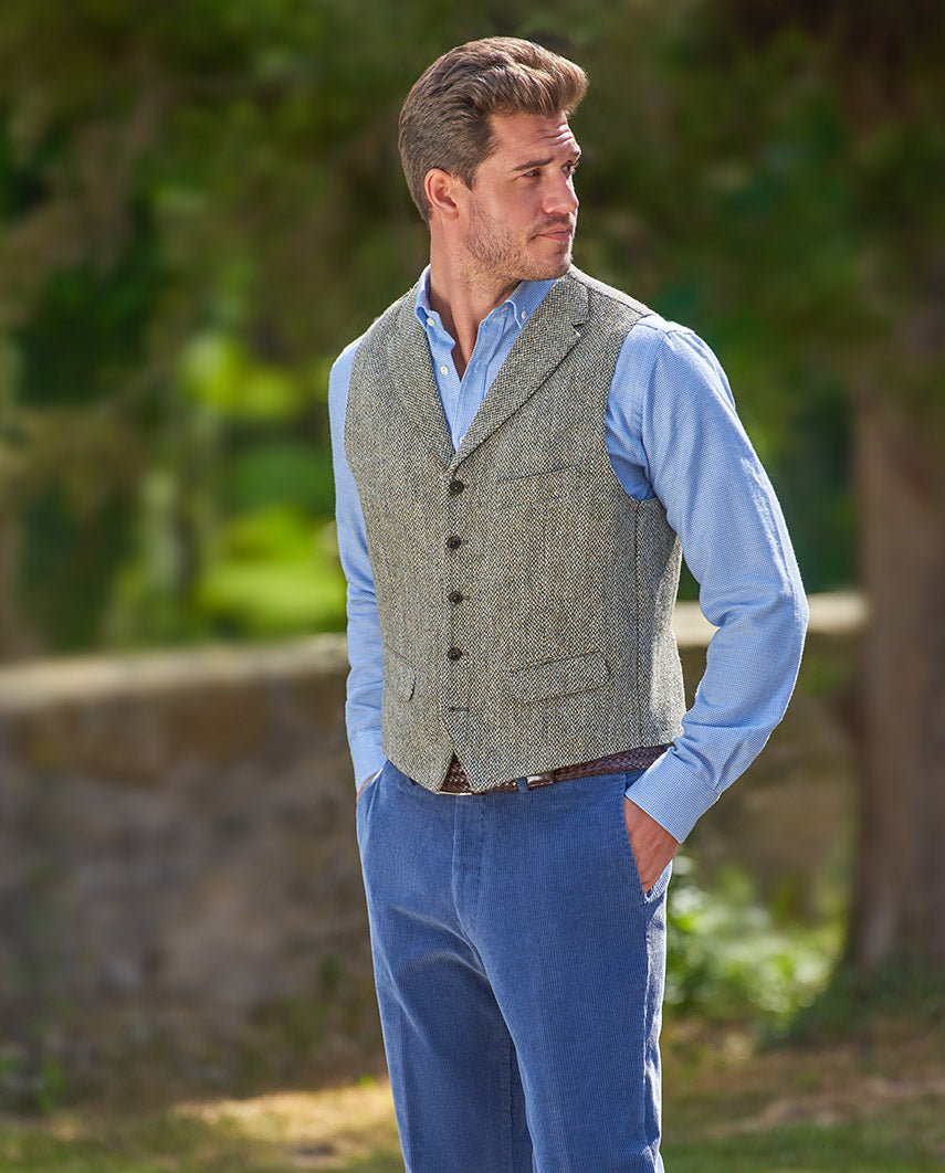 Harris Tweed Weste "Wales" in multi green Tweed - Wellington of Bilmore