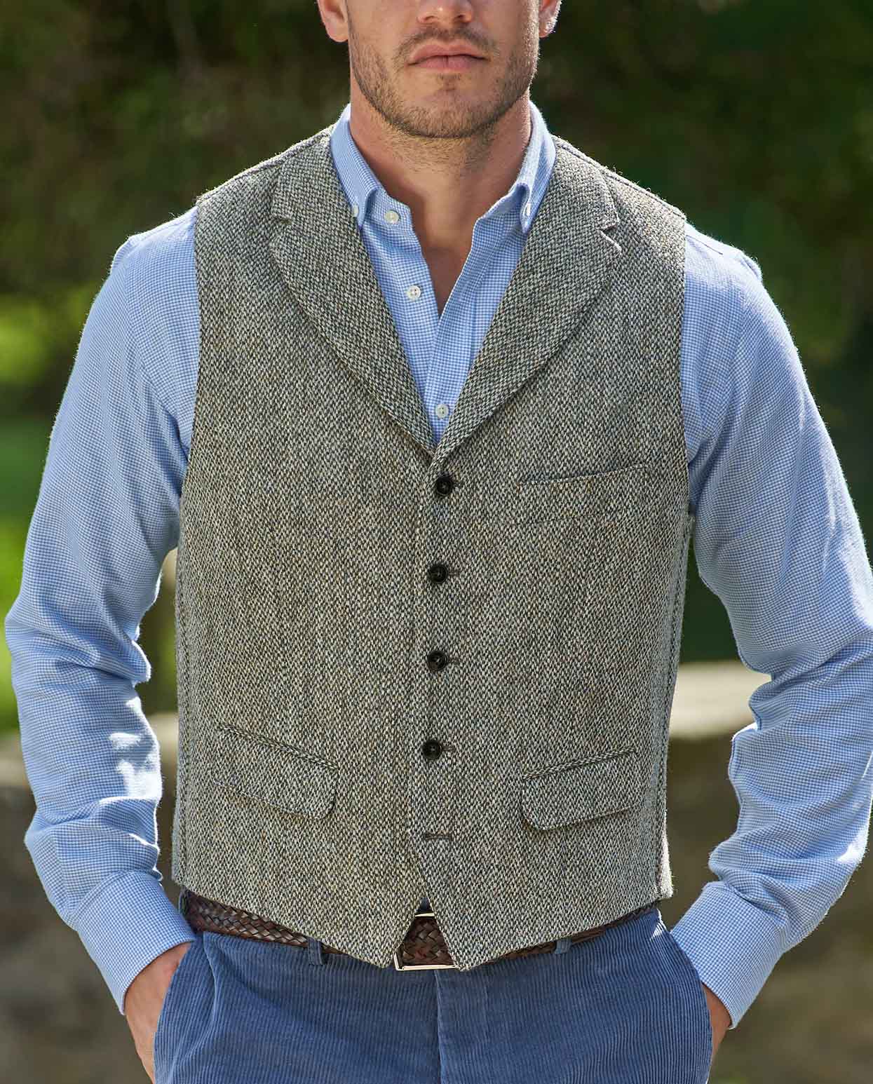 Harris Tweed Weste "Wales" in multi green Tweed - Wellington of Bilmore