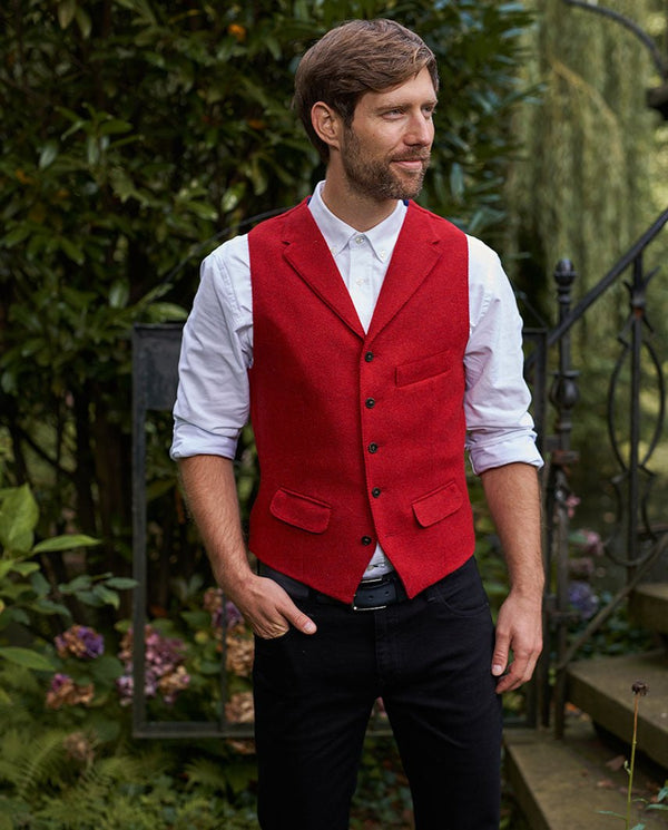 Harris Tweed Weste "Wales" in red Twill