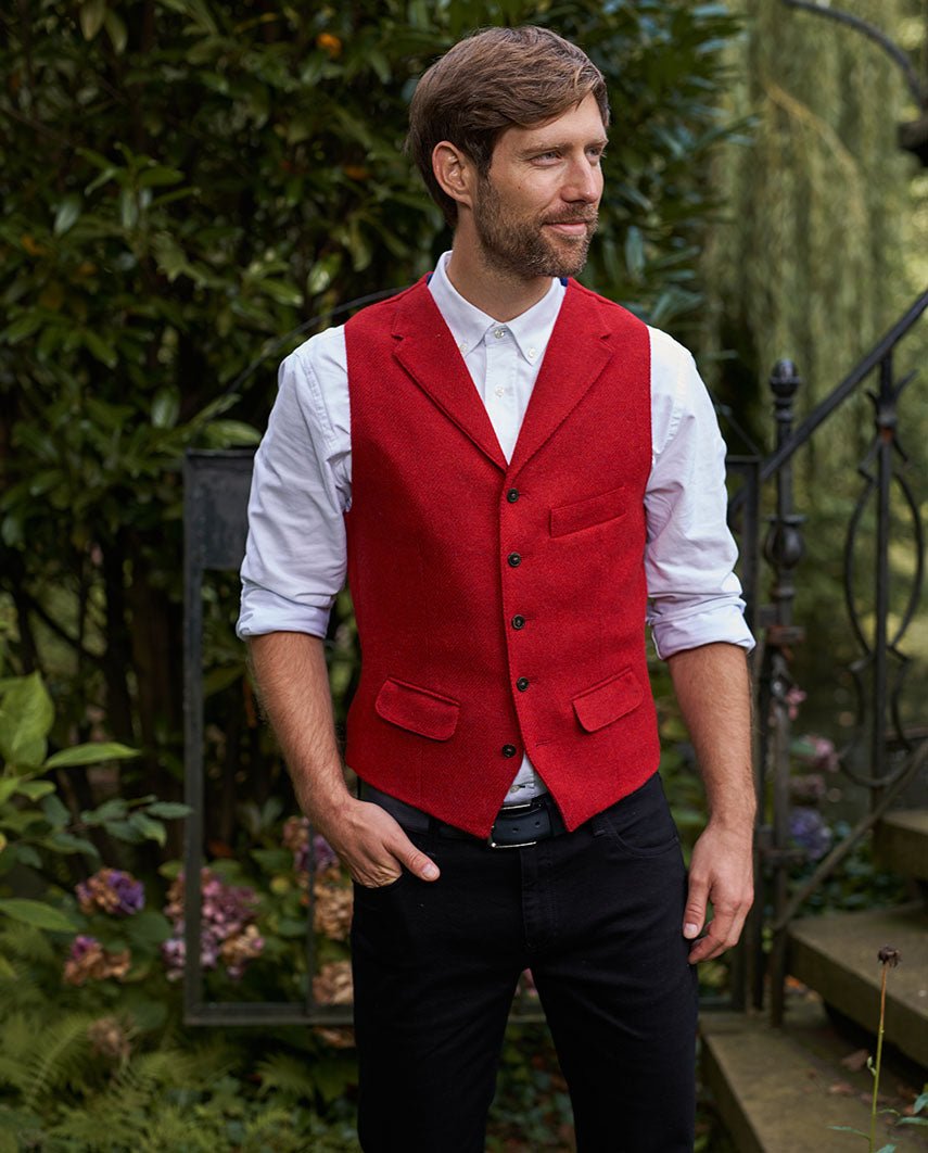 Harris Tweed Weste ''Wales'' in red Twill - Wellington of Bilmore