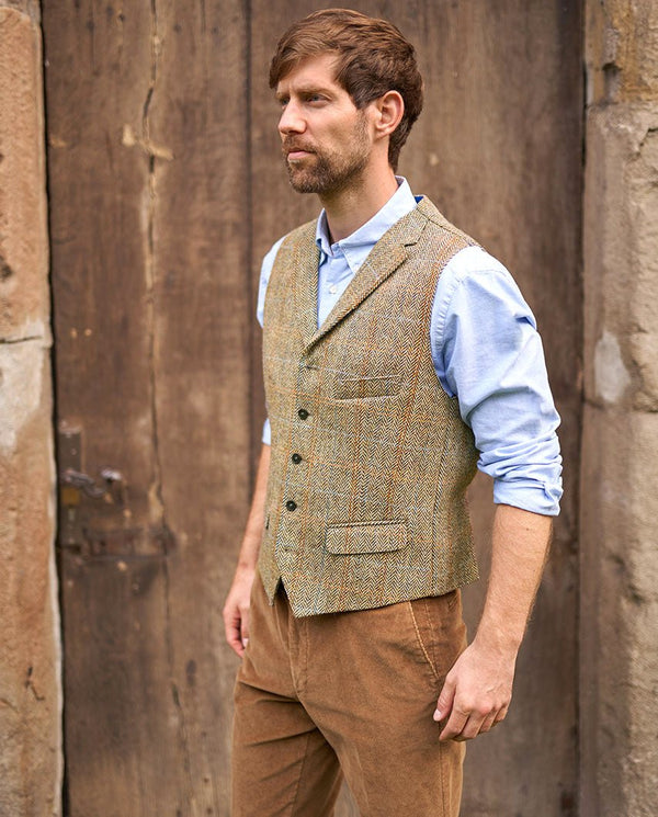 Harris Tweed Weste "Wales" in sand Herringbone