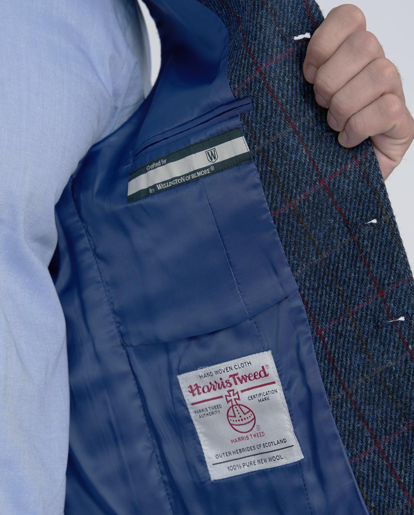 Harris Tweed Weste ''Wales'' in scottish blue - Wellington of Bilmore