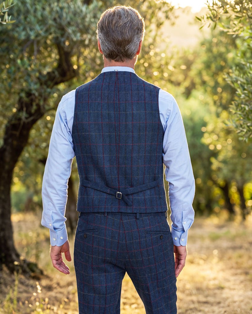 Harris Tweed Weste ''Wales'' in scottish blue - Wellington of Bilmore