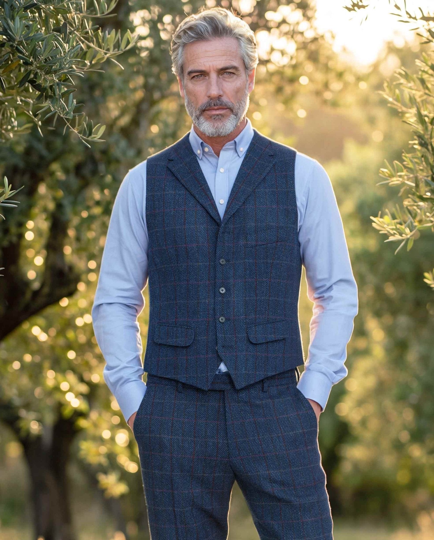 Harris Tweed Weste ''Wales'' in scottish blue - Wellington of Bilmore