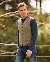 Harris Tweed Weste "Wales" in Walnut Check