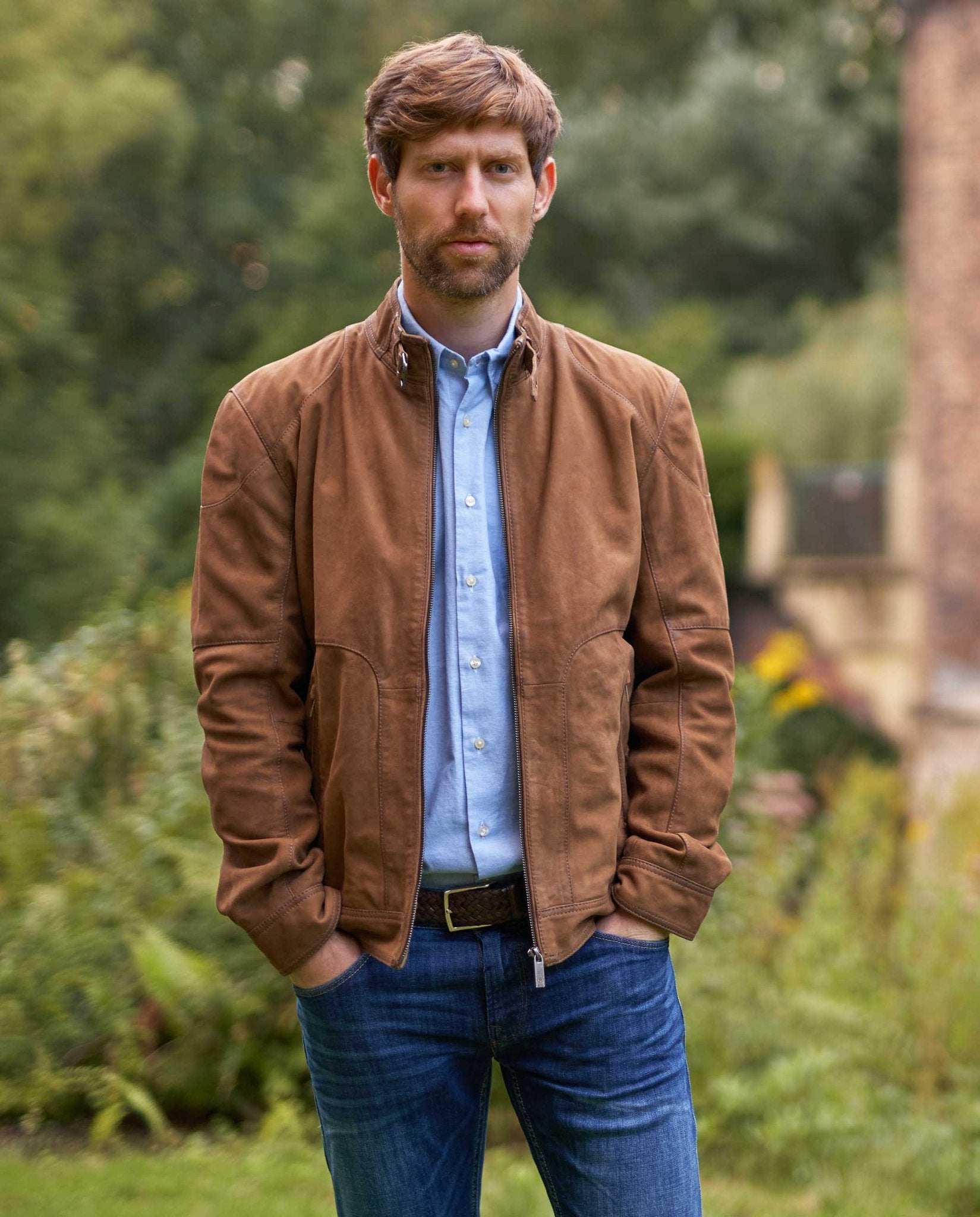 Herren Biker Lederjacke ''Belford SO'' aus Ziegenvelours in beige - Wellington of Bilmore
