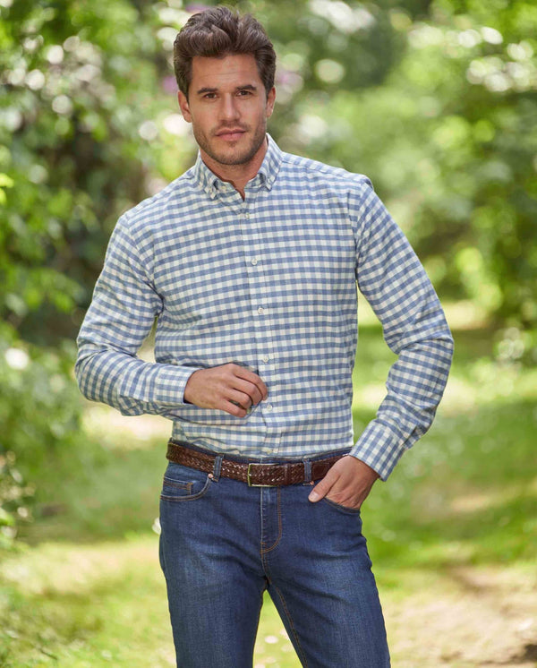 Herren Button-Down-Hemd "Steward" – Blaues Vichy-Karo