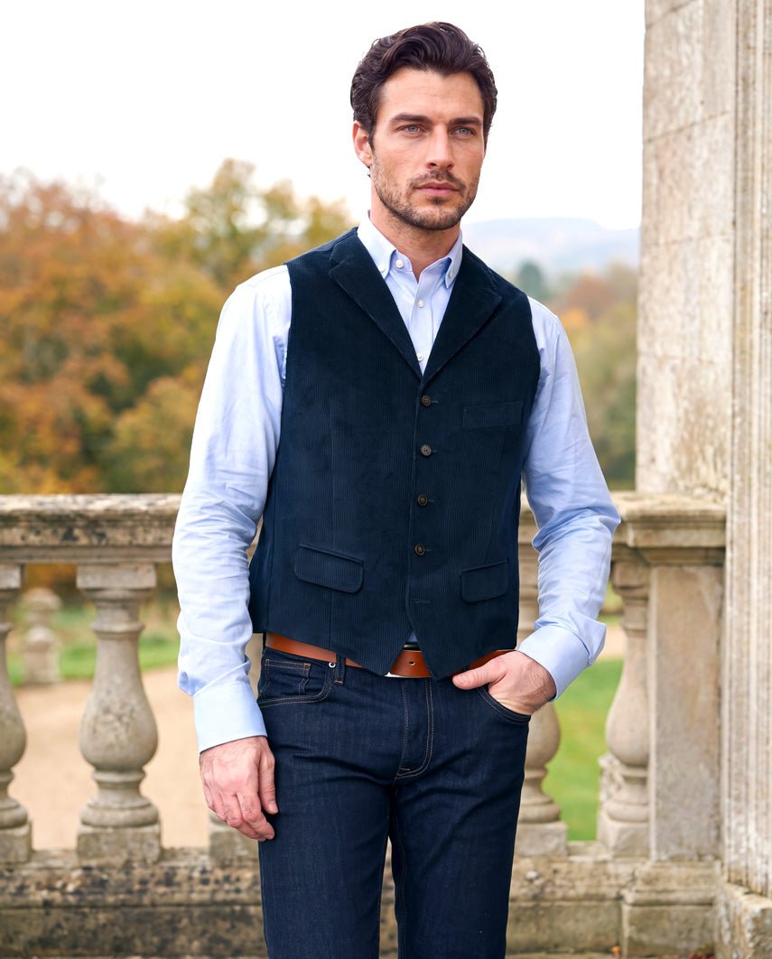 Herren Cord Weste "Wales" in navy - Wellington of Bilmore