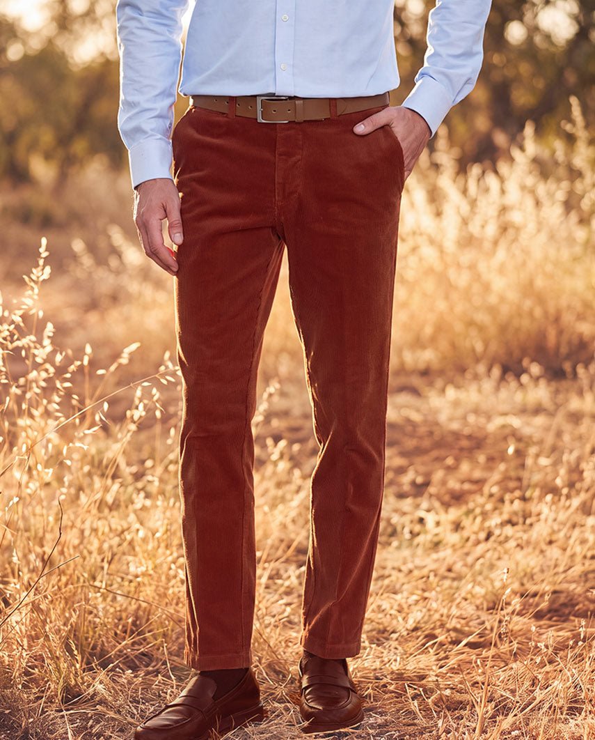 Heren ribbroek "Mr. Bradley" van genuacord in burnt orange, productkaart