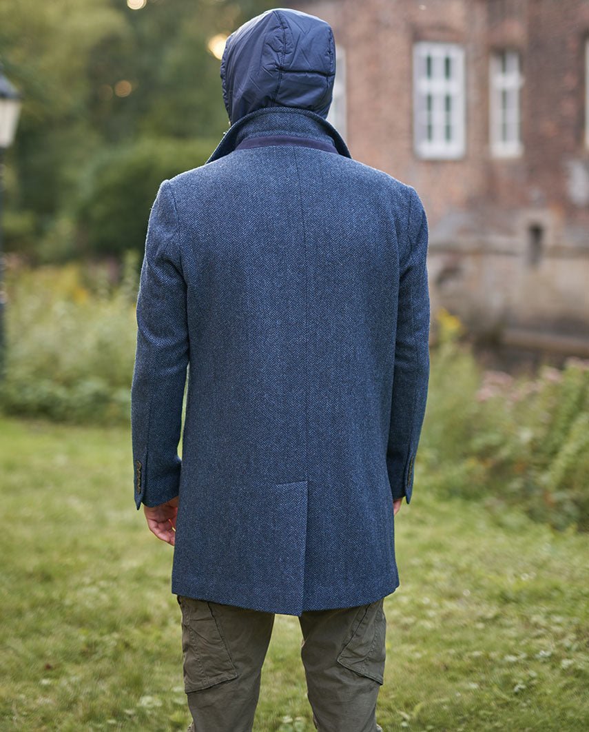 Herren Kurzmantel ”Flynston” mit Westeneinsatz in blue Herringbone - Wellington of Bilmore