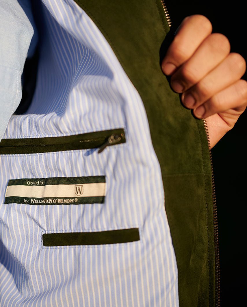 Herren Leder Blouson ''Bomber'' aus Ziegenvelours in grün - Wellington of Bilmore