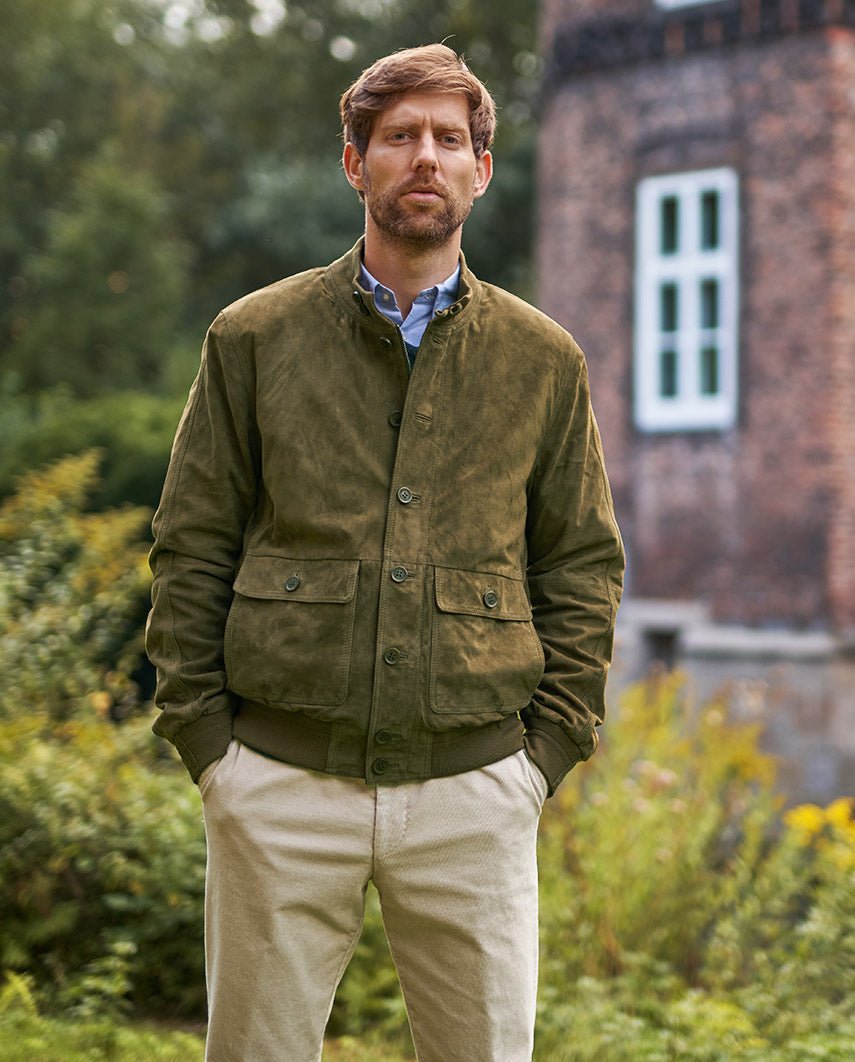 Herren Leder Blouson ''Winner'' in oliv - Wellington of Bilmore