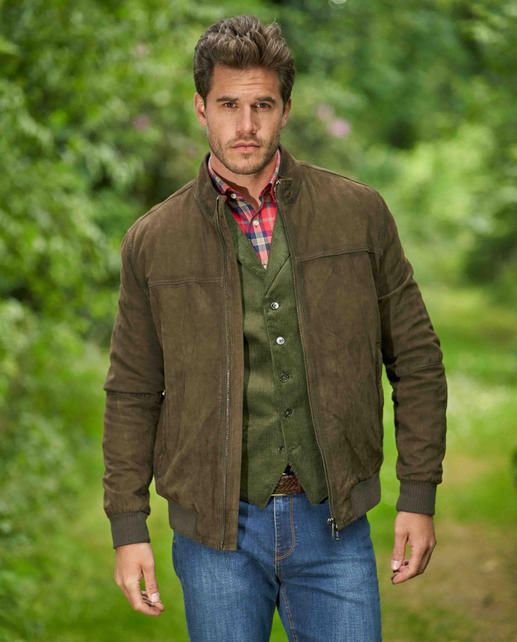 Herren Lederblouson „Vivian“ aus Ziegenvelours in Washed Oliv - Wellington of Bilmore