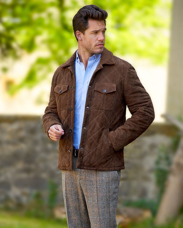Herren-Lederjacke "Terry" aus echtem Ziegenvelours in Braun