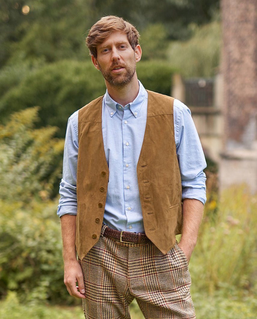Herren Lederweste ”Tailor” aus super softem Ziegenvelours in mud - Wellington of Bilmore