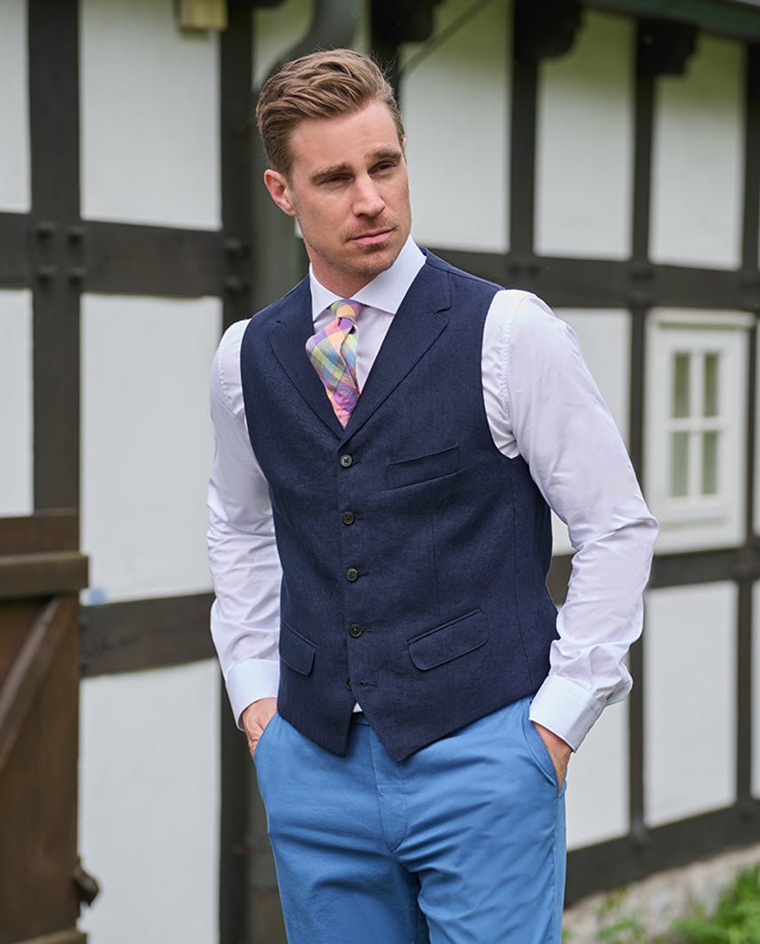Herren Leinenweste ''Wales'' in navy - Wellington of Bilmore