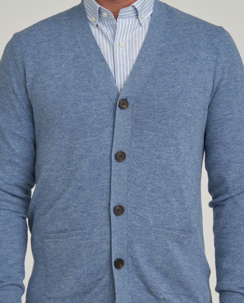 Herren Merino-Strickjacke "The Cardigan" in blue - Wellington of Bilmore
