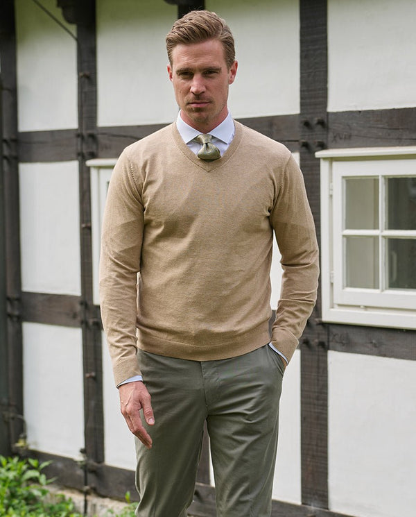 Herren Strickpullover "Tom" mit V-Ausschnitt in beige