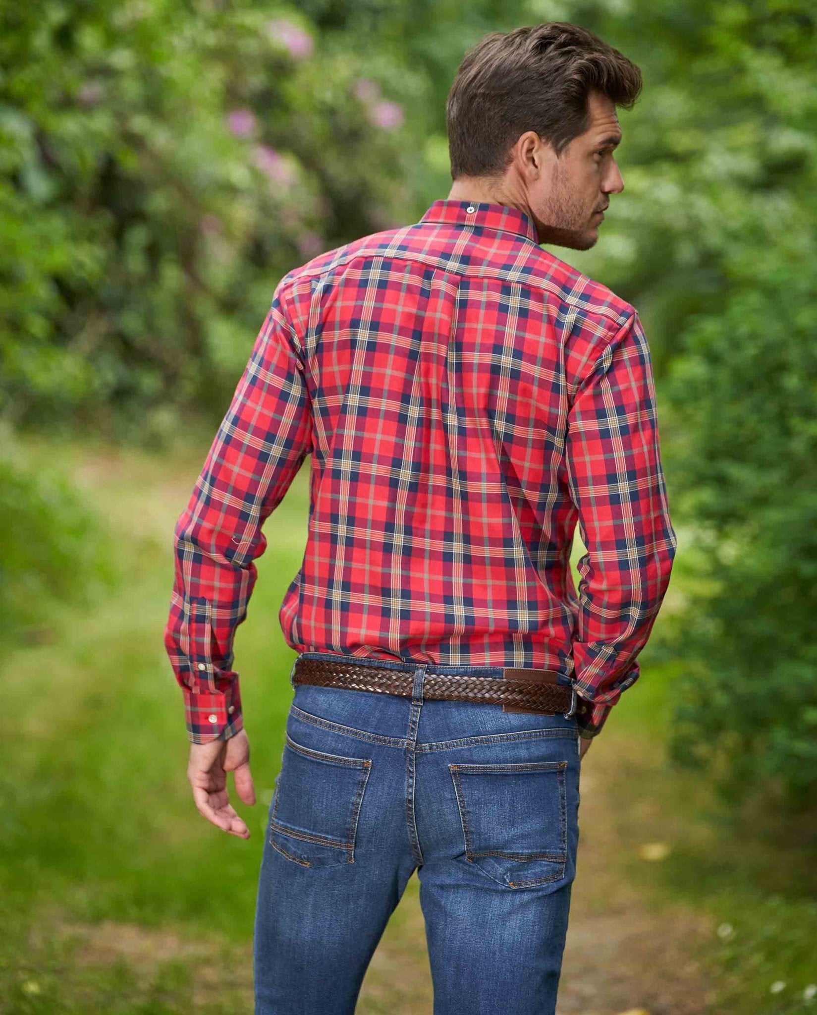Herrenhemd ‚,Steward'‘ mit Button - Down - Kragen – Red Tartan - Wellington of Bilmore