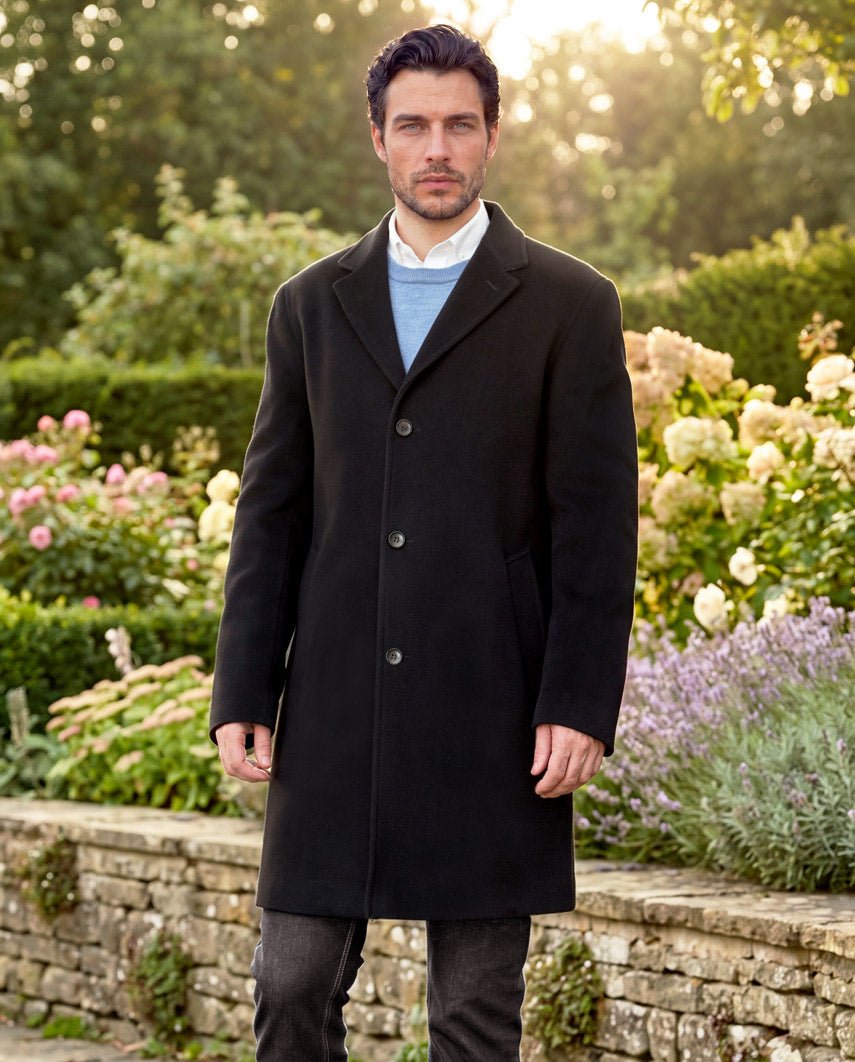 Herrenmantel ''Howard'' in black aus Woll-Kaschmirmix - Wellington of Bilmore
