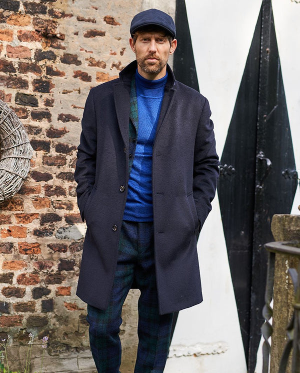 Herrenmantel "Howard" in navy aus Woll-Kaschmirmix
