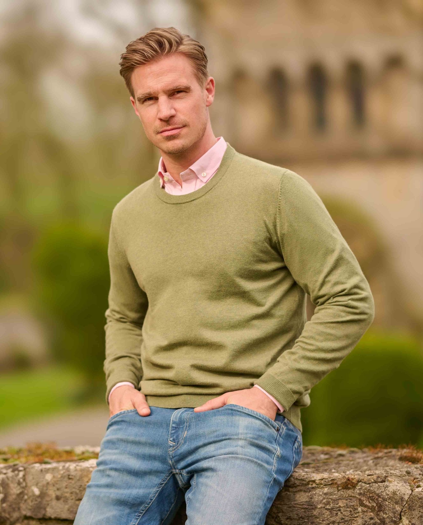 Herrenpullover Rundhals ''Till'' in grün - Wellington of Bilmore