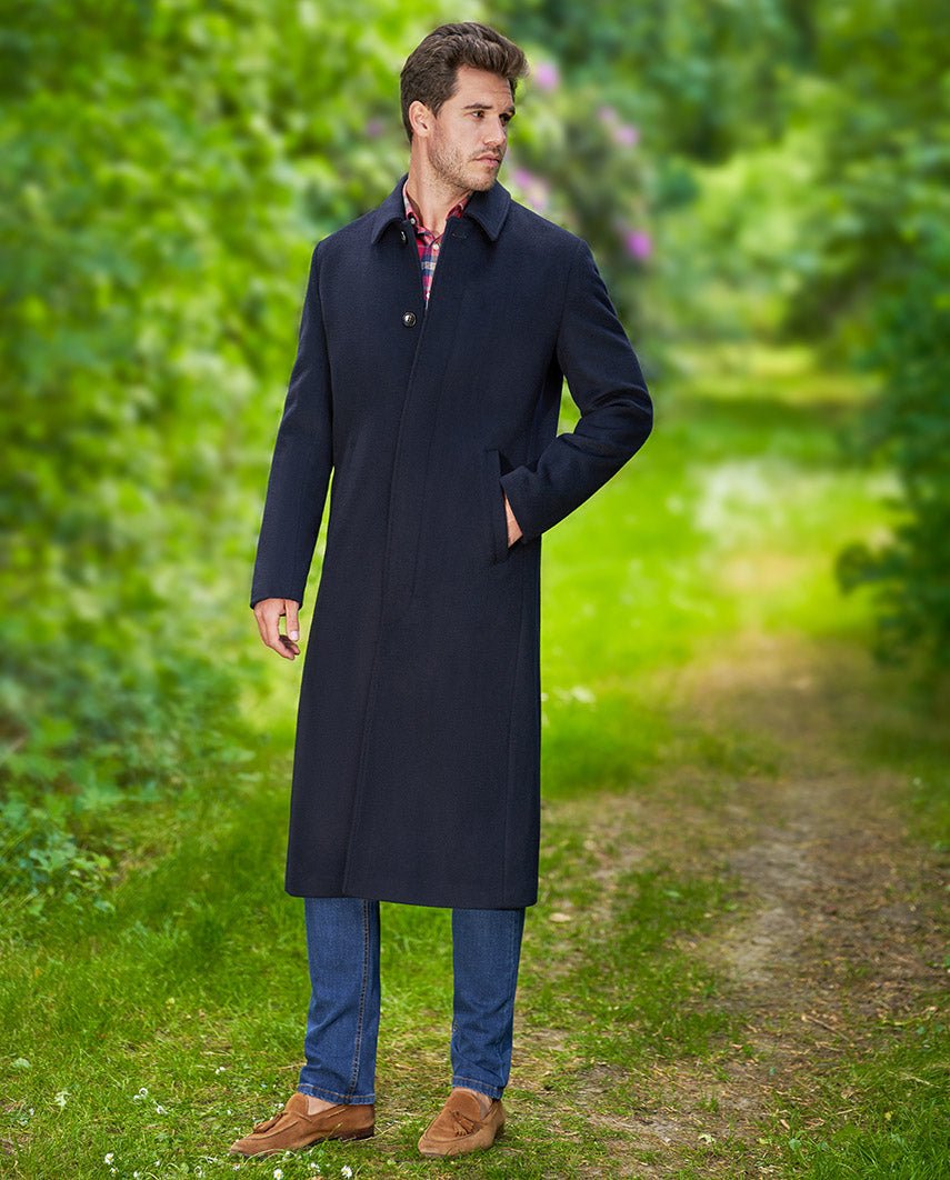 Langer Herrenmantel „Delchester“ aus Woll - Kaschmir in Navy - Wellington of Bilmore