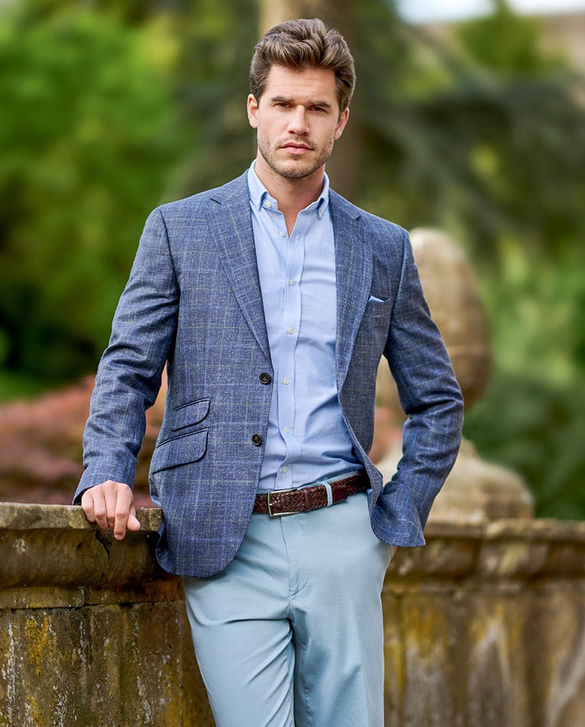 Leichtes Sommersakko ''London'' aus Schurwoll - Mix in navy check - Wellington of Bilmore