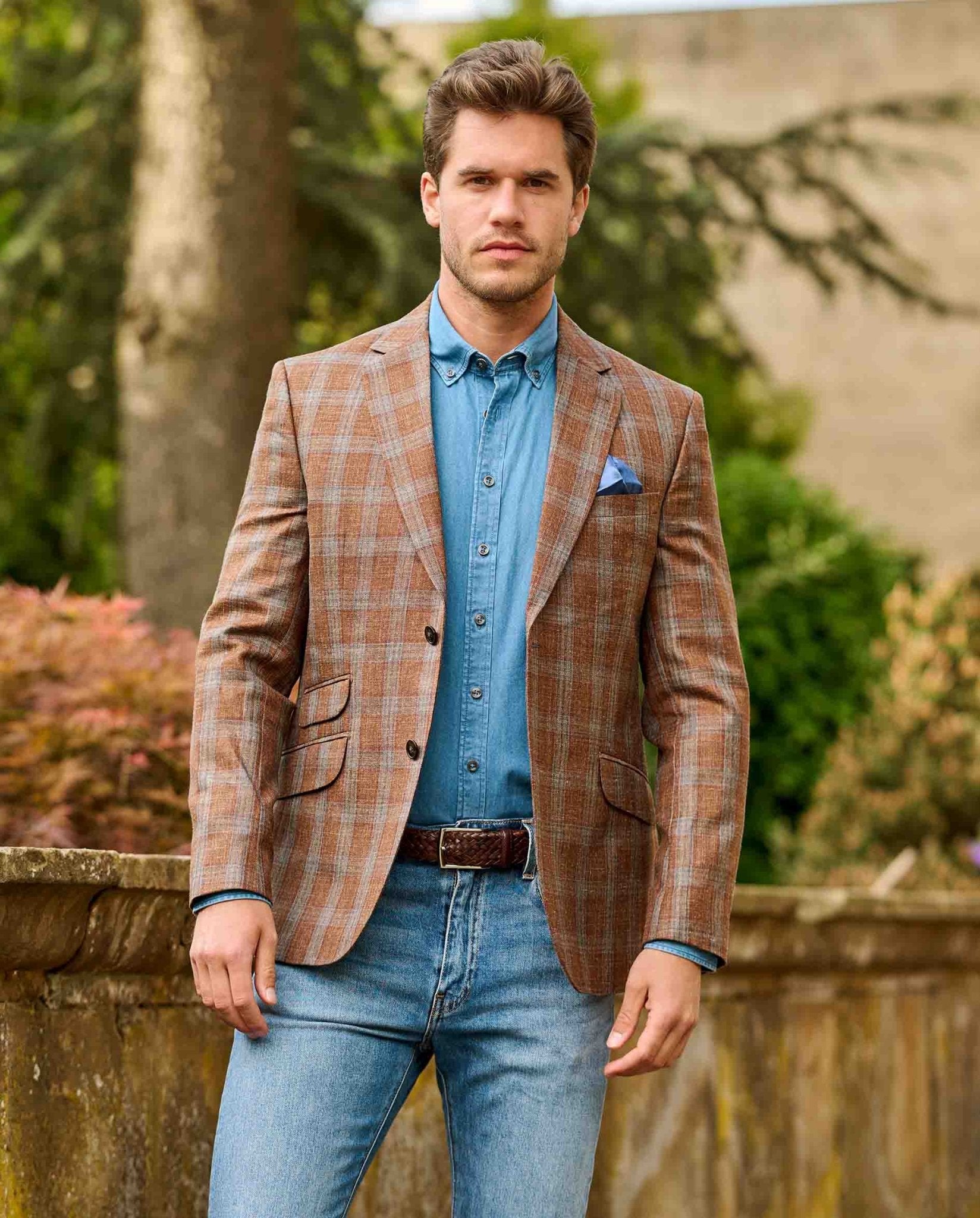 Leichtes Sommersakko ''London'' aus Schurwoll - Mix in rust check - Wellington of Bilmore