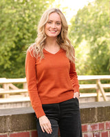 Merino Pullover "Mary" mit V-Neck in burned orange