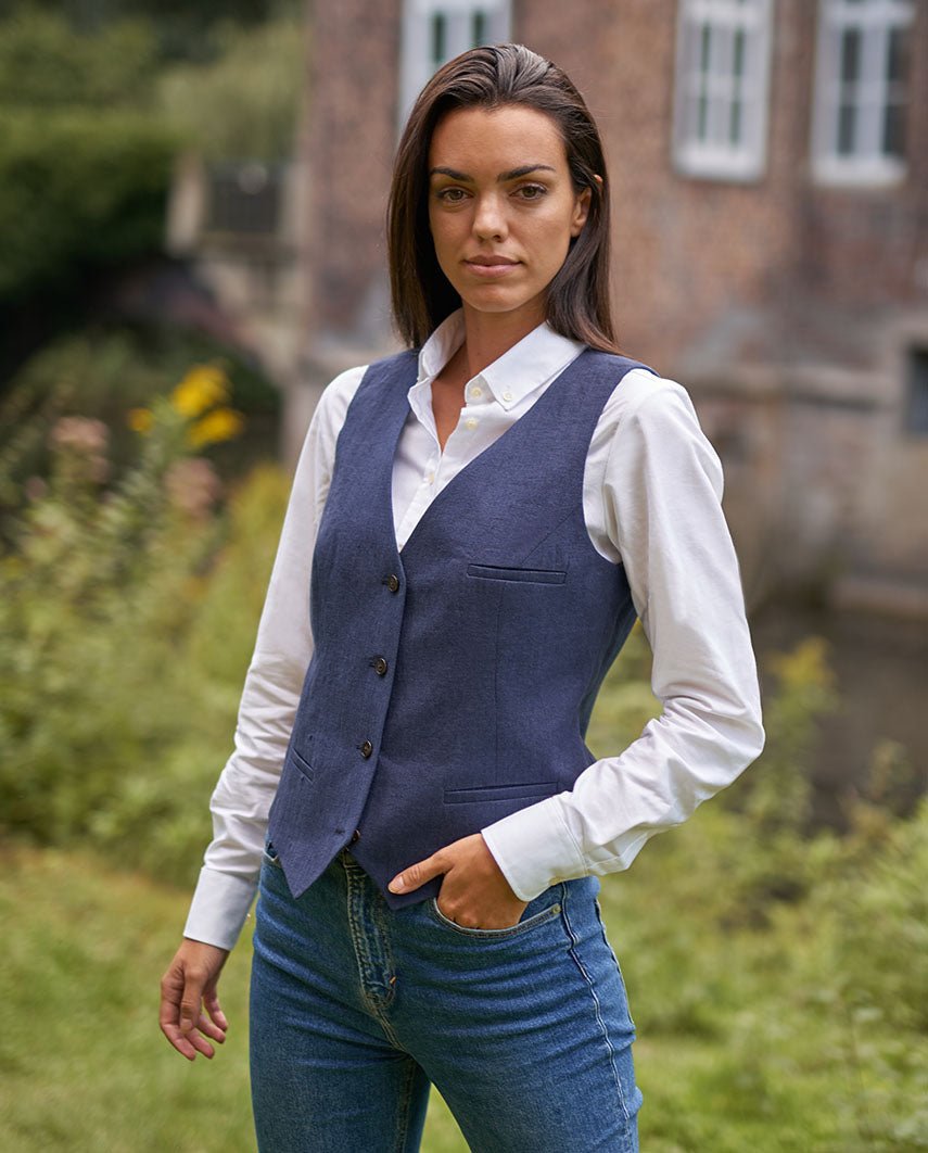 Moderne Leinenweste ''Lea'' in navy - Wellington of Bilmore