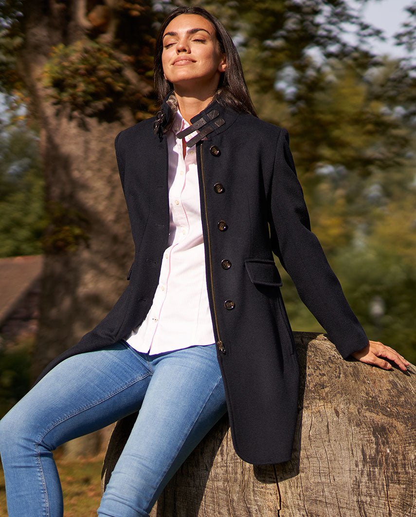 Modischer Damen Wollmantel ''Paula'' in navy - Wellington of Bilmore