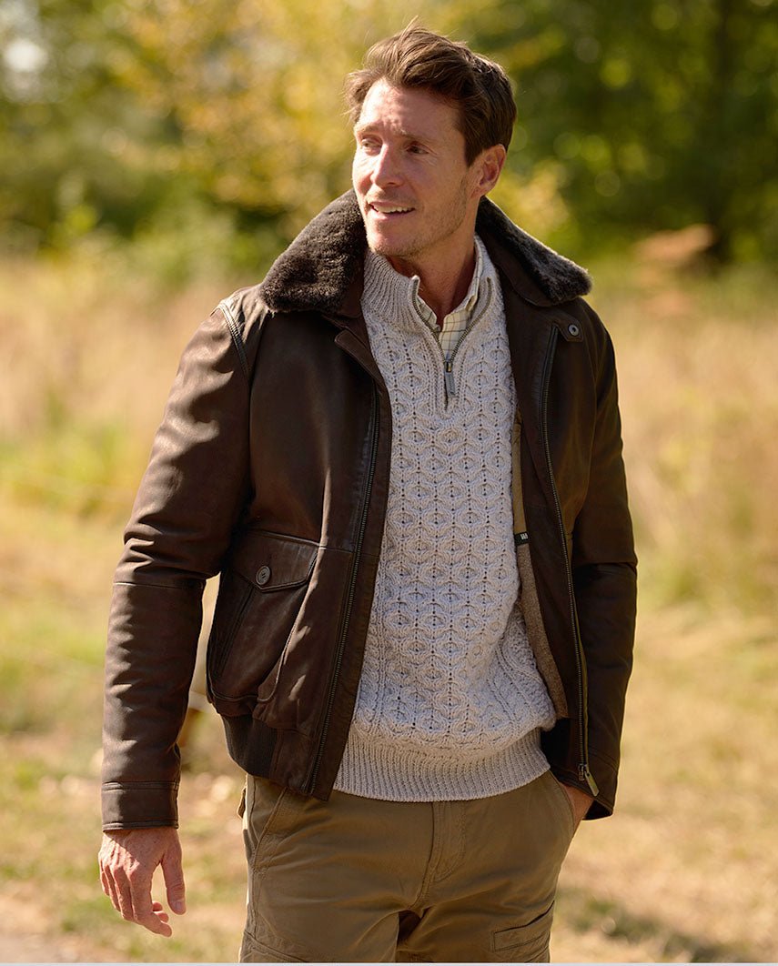 Piloten Lederjacke "Pilot II" aus Lammnubuk für Herren in braun - Wellington of Bilmore