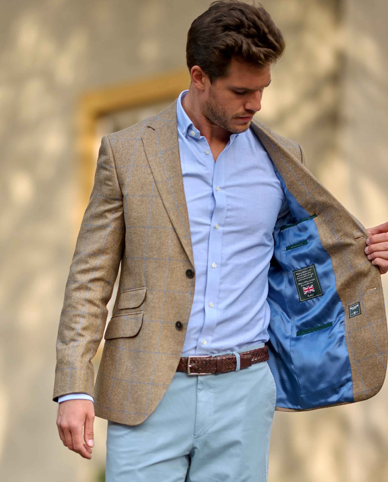 Sommersakko ''London'' aus Seide im beige check - Wellington of Bilmore
