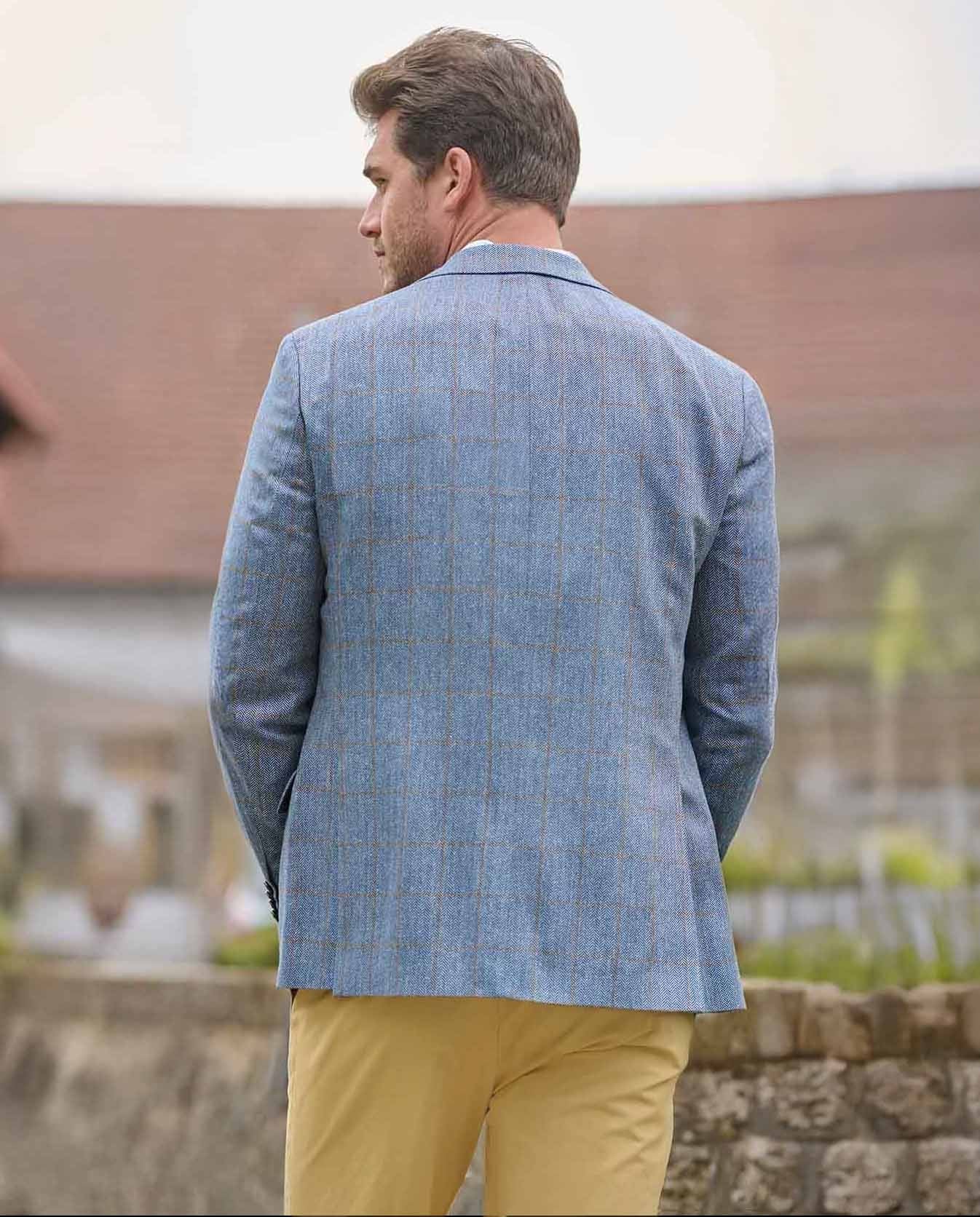 Sommersakko ''London'' aus Seide in light blue check - Wellington of Bilmore
