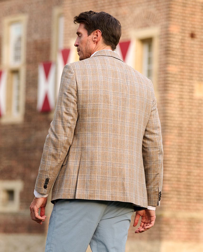 Sommersakko ''London'' im beige - blauem Glencheck aus Seide - Wellington of Bilmore