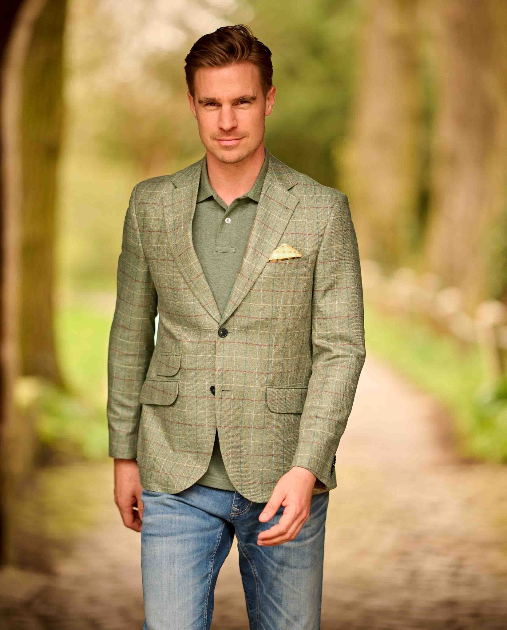 Sommersakko ''London'' im green check aus Seide - Wellington of Bilmore