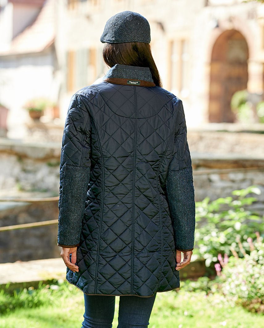 Steppmantel ''Gabby'' mit Tweed Besatz in navy - Wellington of Bilmore