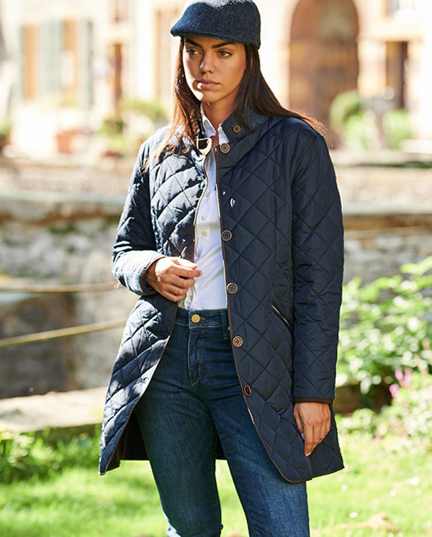 Steppmantel ''Gabby'' mit Tweed Besatz in navy - Wellington of Bilmore