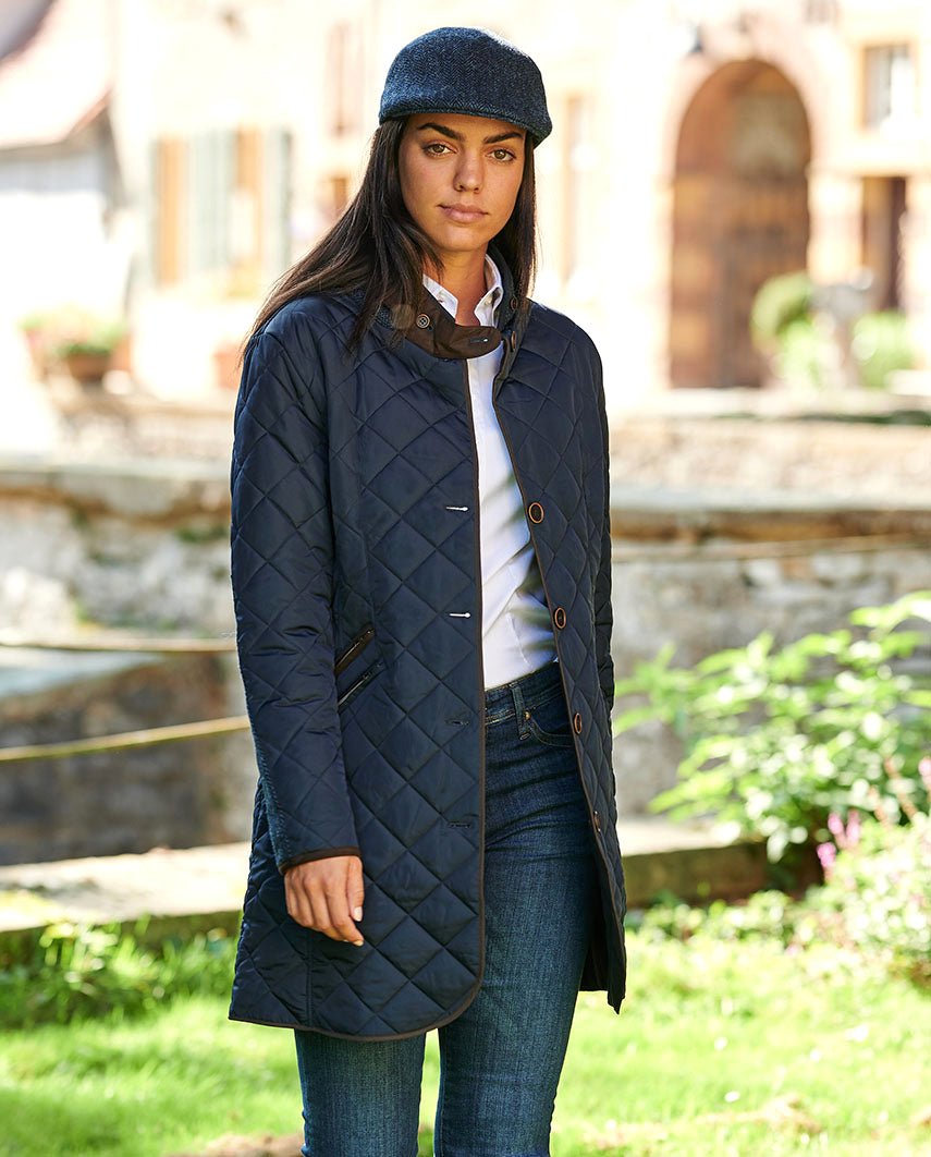 Steppmantel ''Gabby'' mit Tweed Besatz in navy - Wellington of Bilmore