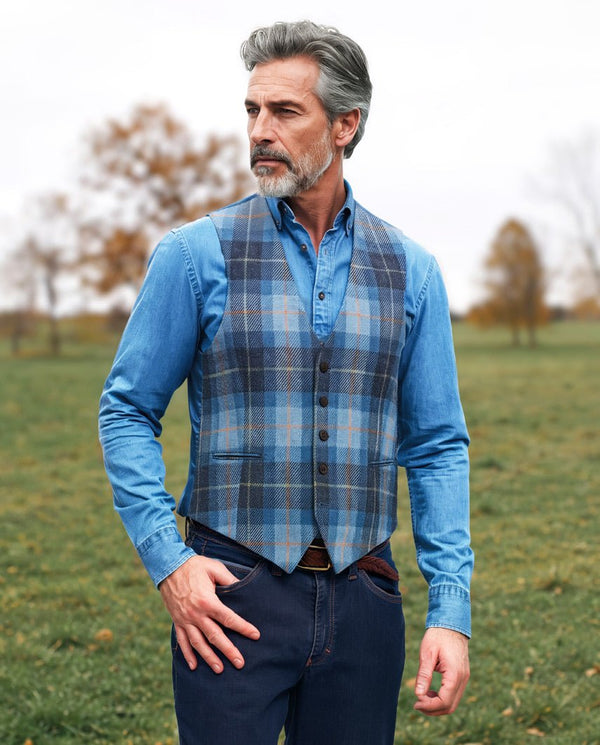 Tailor - Harris Tweed Weste in jeans herringbone