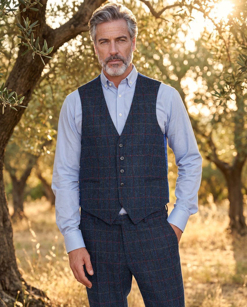 Tailor - Harris Tweed Weste in scottish blue - Wellington of Bilmore