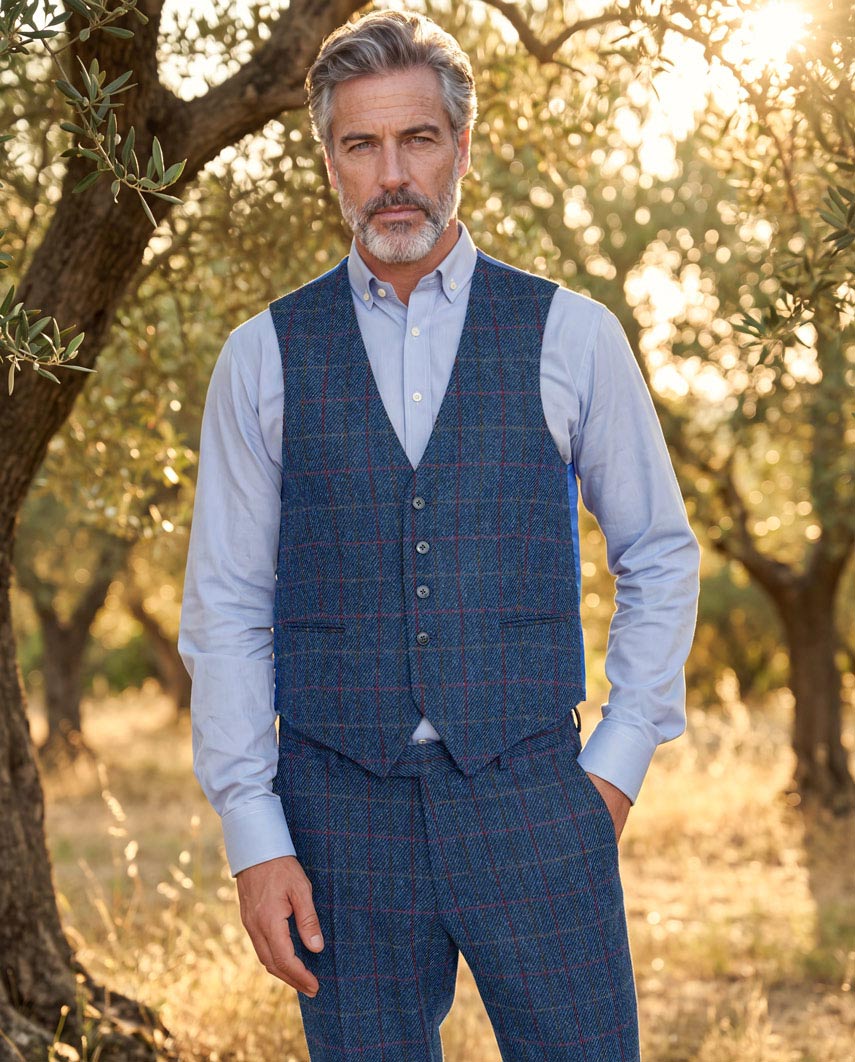 Tailor - Harris Tweed Weste in scottish blue - Wellington of Bilmore