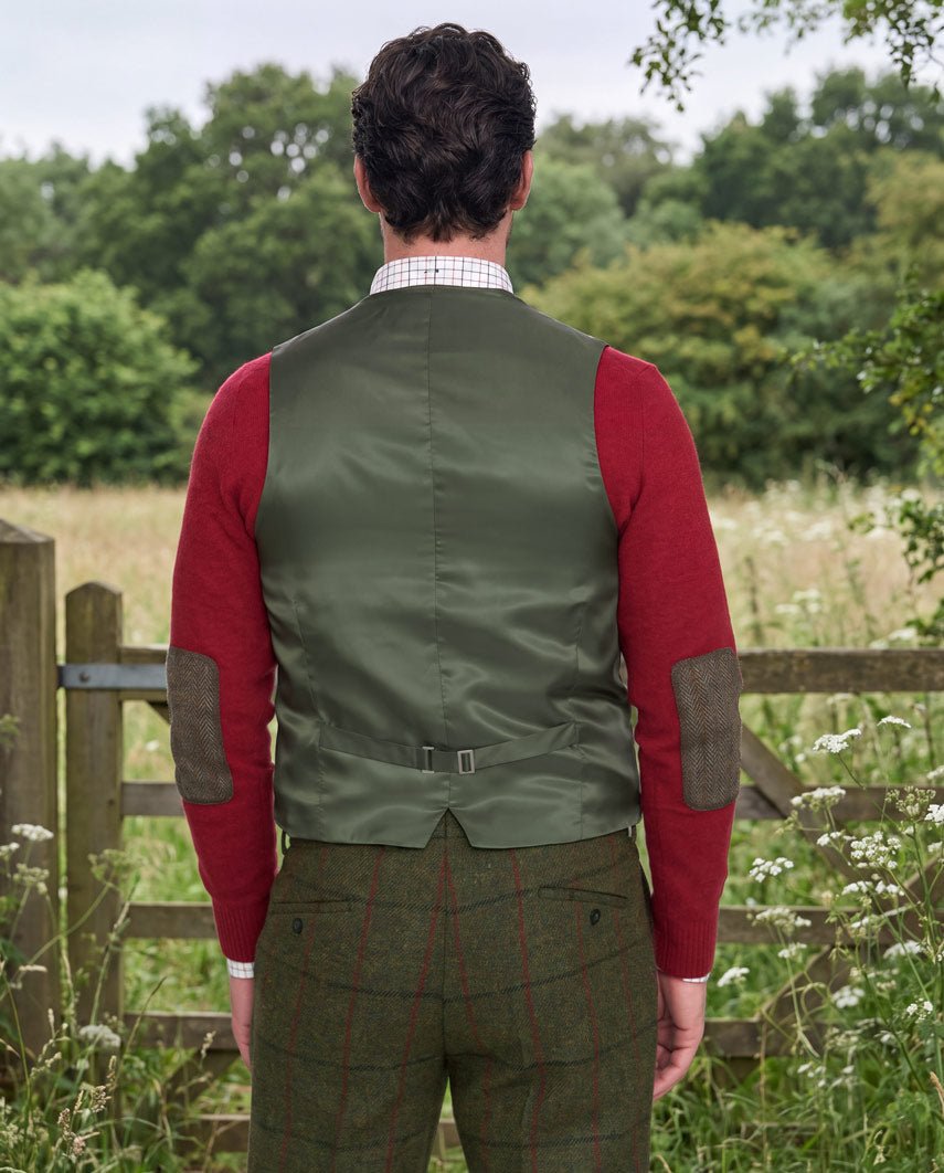 Tailor - Harris Tweed Weste mit Seidenrücken in "Green Overcheck" - Wellington of Bilmore