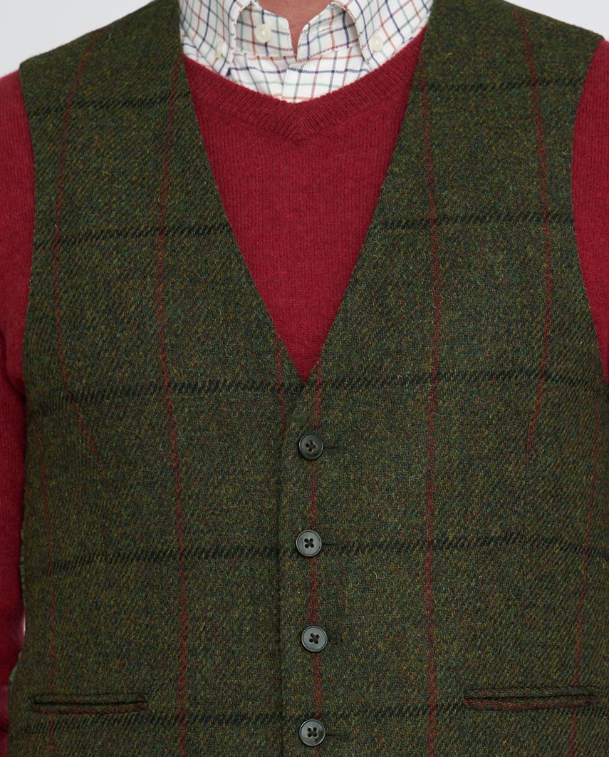 Tailor - Harris Tweed Weste mit Seidenrücken in "Green Overcheck" - Wellington of Bilmore