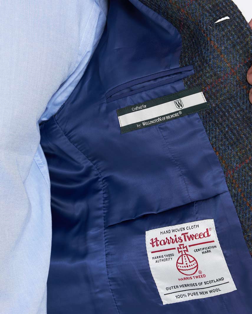 Wales - Harris Tweed Weste mit Kragen in multi-blue Twill - Wellington of Bilmore